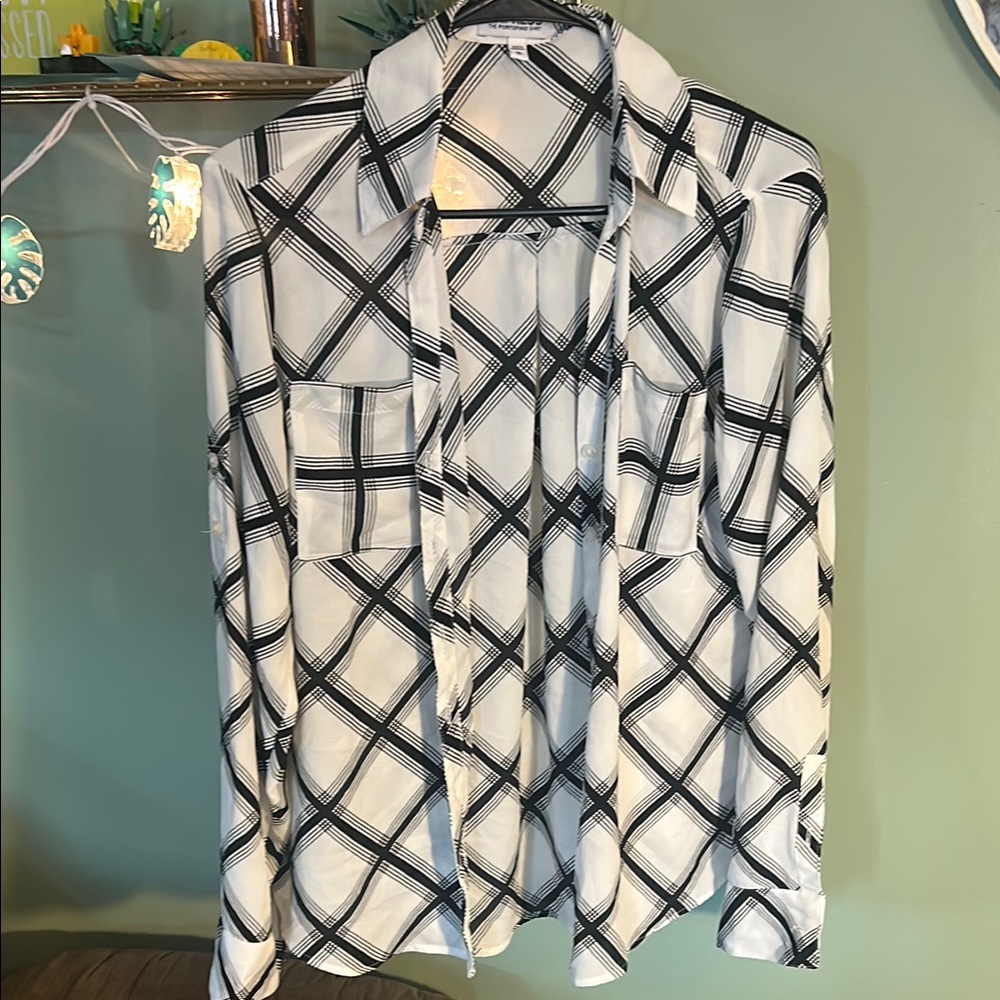 Express Black and White Geometric Blouse